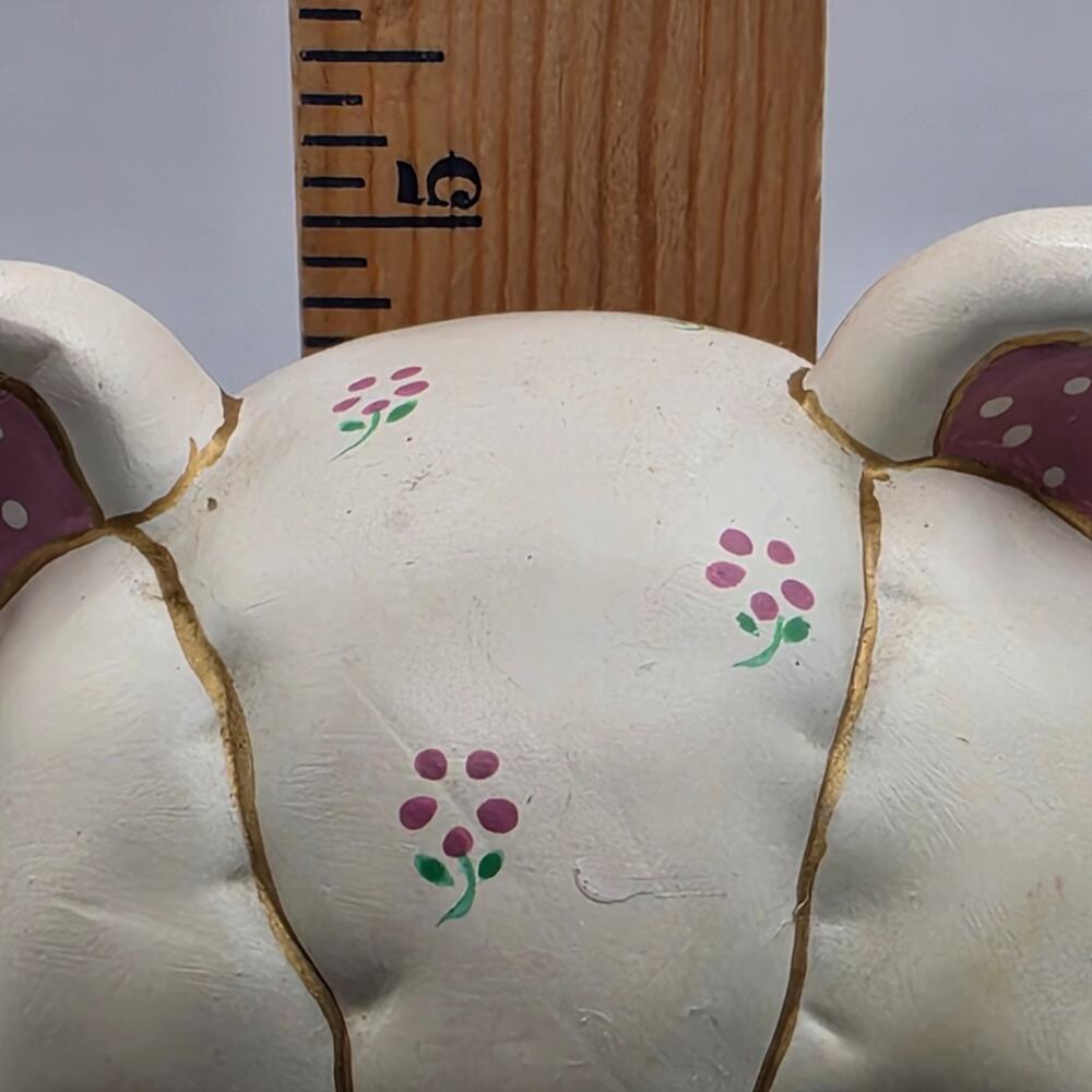 Vintage 1987 Lefton Teddy Bear Coin Bank Pink Floral Nursery Decor 6 Inch Flawed - Picture 13 of 14